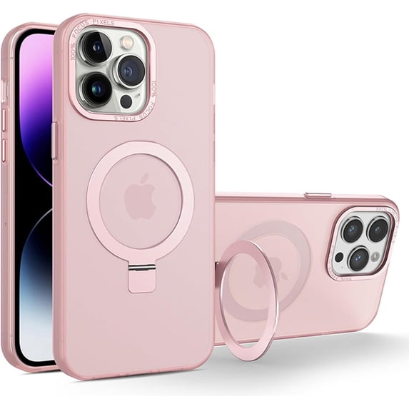 Compatible with iPhone 15 Pro Max Case with Ring Stand 180° Rotatable Magnetic Kickstand Invisible Holder Frosted Translucent Fashion Luxury Protection Shockproof Case for Women Girls Man