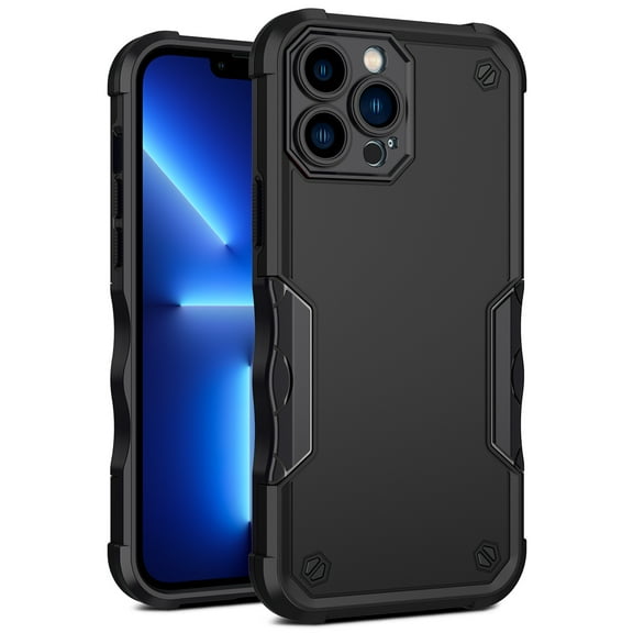 Compatible with iPhone 15 Pro Max Case, Rugged Military Dual Layers Bumper Hybrid Shockproof Heavy Duty Protection Soft TPU Hard PC Shell for iPhone 15 Pro Max 2 in 1 Phone Cover, Black