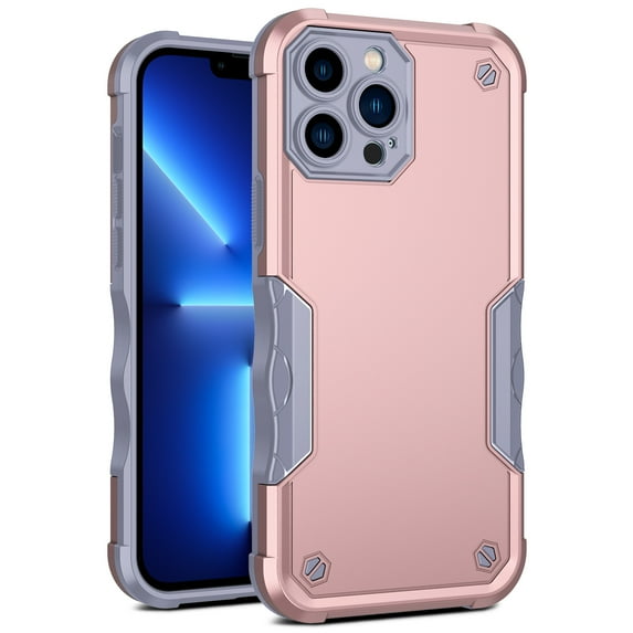 Compatible with iPhone 15 Pro Max Case, Rugged Military Dual Layers Bumper Hybrid Shockproof Heavy Duty Protection Soft TPU Hard PC Shell for iPhone 15 Pro Max 2 in 1 Phone Cover, Rosegold