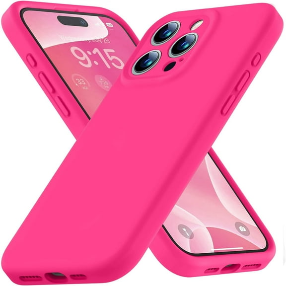 Compatible with iPhone 15 Pro Max Case, Silicone Upgraded [Camera Protection] [Soft Microfiber Lining] Full Covered Slim Gel Rubber Case iPhone 15 ProMax 6.7 inch - Hot Pink