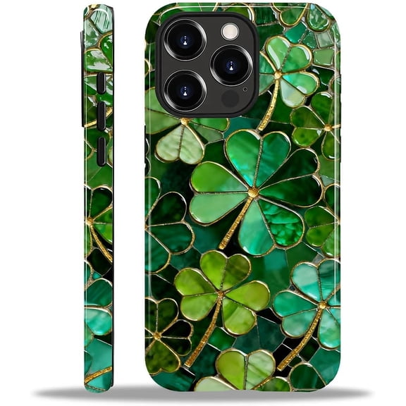 Compatible with iPhone 15 Pro Max Case, St Patricks Shamrock Mosaic Tiles Cover for Women Men, Shockproof Soft TPU and Hard PC Protective Phone Case for iPhone 15 Pro Max