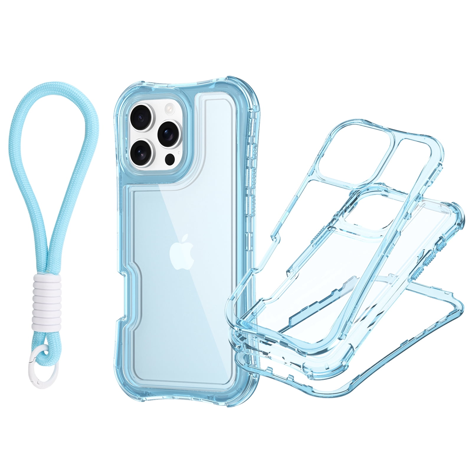 Compatible with iPhone 15 Pro Max Case with Strap, Hybrid Clear Hard PC ...