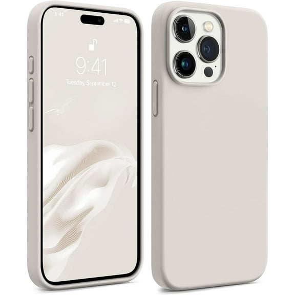 Compatible with iPhone 15 Pro Max Case, Upgraded [Shockproof Protective Silicone] for 15 ProMax Phone Case with Full-Body Soft Anti-Scratch Lining Protection, 6.7 inch, Stone