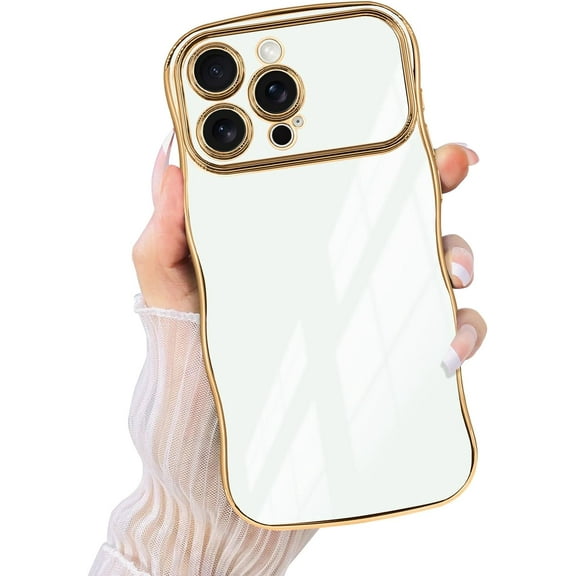 Compatible for iPhone 15 Pro Max Case Wave Soft TPU Shockproof Electroplated Bumper for Women Girl Protective Phone Case Cover for iPhone 15 Pro Max 6.7 Inch White