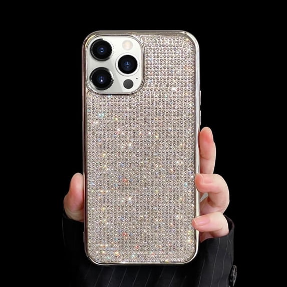 Compatible with iPhone 15 Pro Max Case for Women Bling Diamond 3D Glitter Rhinestone Crystal Sparkle Shiny Cute Plating Bumper Case Fashion Luxury Slim Thin Protective Cover Phone Case Silver
