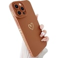 thumbnail image 1 of Compatible with iPhone 15 Pro Max Case for Women, Bronzing Luxury Heart Phone Case Soft TPU Shockproof Full Camera Lens Protective iPhone 15 Pro Max Phone Case 6.7" - Brown, 1 of 7