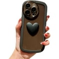 thumbnail image 1 of Compatible with iPhone 15 Pro Max Case for Women Girls Cute 3D Heart Clear Phone Case Full Camera Lens Protection Shockproof Frosted Edge Soft Silicone Cover Funda 6.7 Inch (Black), 1 of 9