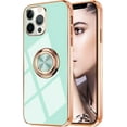 thumbnail image 1 of Compatible with iPhone 15 Pro Max Case for Women Girls Kickstand Ring Holder 360 TPU Rotation Ring Case with Stand Plating Edge Work with Magnetic Mount Slim Luxury Case, Teal, 1 of 14