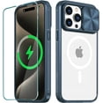thumbnail image 1 of Compatible with iPhone 15 Pro Max Clear Magsafe Case with Slide Camera Cover, [Strong Magnets][Anti Yellow] Shockproof Case with 1 Screen Protector for iPhone 15 Pro Max 6.7"(Deep Blue), 1 of 17