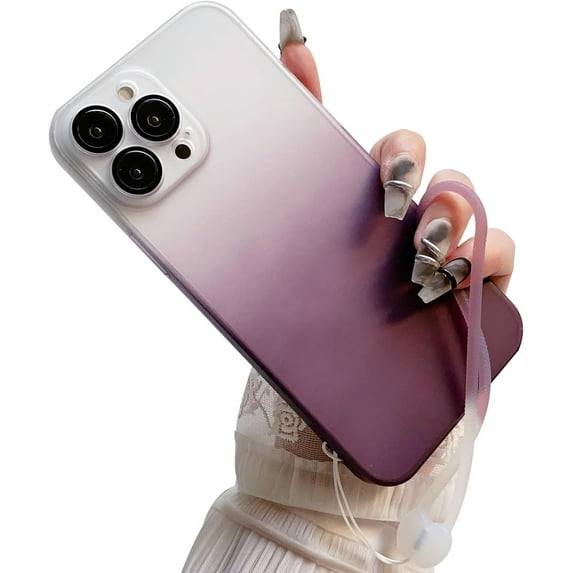 Compatible with iPhone 15 Pro Max Cute Case Gradient Frosted Wrist Strap Chain Transparent Lens Protection Clear Fashion Protection Shockproof Cover for Women Girls