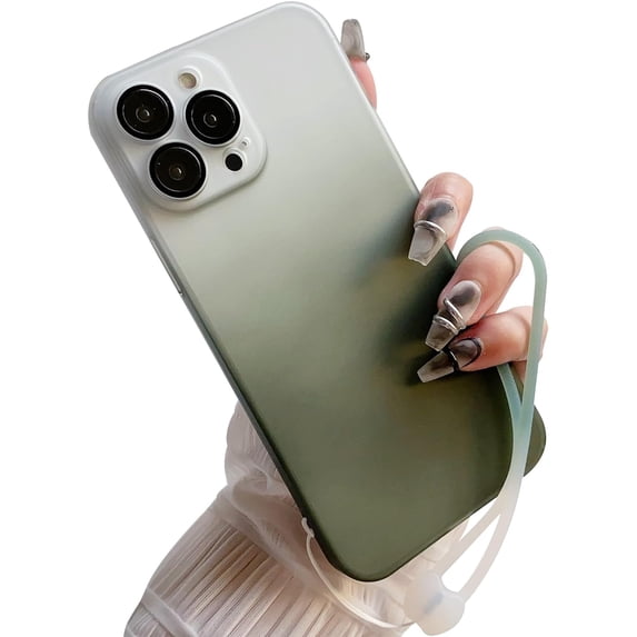 Compatible with iPhone 15 Pro Max Cute Case Gradient Frosted Wrist Strap Chain Transparent Lens Protection Clear Fashion Protection Shockproof Cover for Women Girls