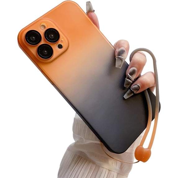Compatible with iPhone 15 Pro Max Cute Case Gradient Frosted Wrist Strap Chain Transparent Lens Protection Clear Fashion Protection Shockproof Cover for Women Girls