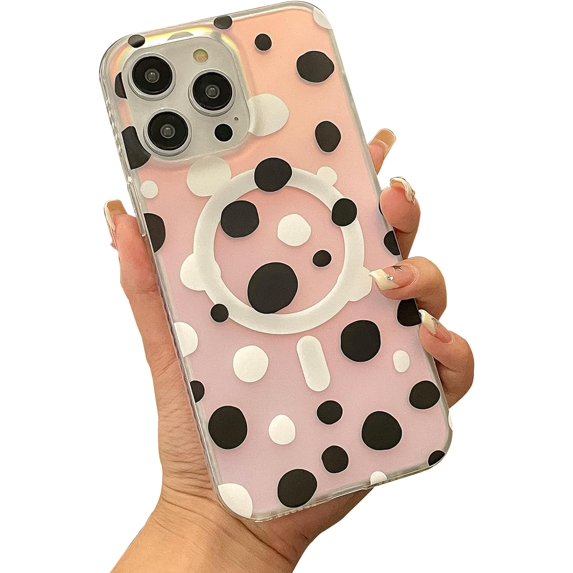 Compatible with iPhone 15 Pro Max Cute Case Wave Dot Pattern Magnetic Laser Holography Bling Frosting Funny Fashion Protection Shockproof Cover for Women Girls Black