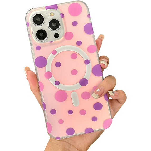 Compatible with iPhone 15 Pro Max Cute Case Wave Dot Pattern Magnetic Laser Holography Bling Frosting Funny Fashion Protection Shockproof Cover for Women Girls Purple