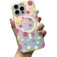 thumbnail image 1 of Compatible with iPhone 15 Pro Max Cute Case Wave Dot Pattern Magnetic Laser Holography Bling Frosting Funny Fashion Protection Shockproof Cover for Women Girls Yellow, 1 of 12