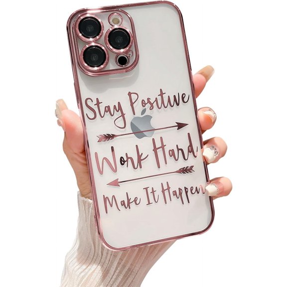 Compatible with iPhone 15 Pro Max, Fashion Plating Pattern Clear Case, Handwritten Letter and Cupid's Arrow Design Case for Women Girls Full Camera Lens Protective Back Cover-Pink