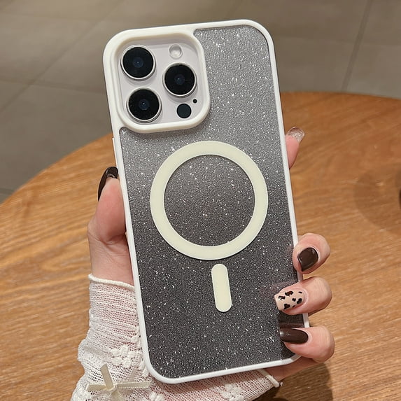 Compatible with iPhone 15 Pro Max Glitter Case, Luxury Bling Gradient Glitter Phone Case, Compatible with Mag-Safe,Soft TPU Slim Protector Shockproof Cover for Women Girl Boy Men,White