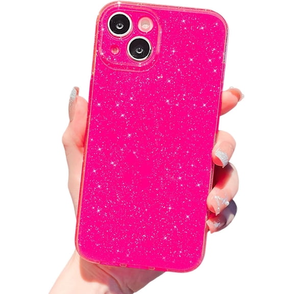 Compatible with iPhone 15 Pro Max Glitter Neon Case,Cute Bling Thin Slim Shockproof TPU Sparkly Cover for Women Girl for 15 Pro Max Phone Case 6.7"-Hot Pink