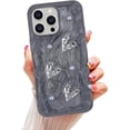 thumbnail image 1 of Compatible with iPhone 15 Pro Max Love case, Silver 3D Love Heart, Sparkling Pearls, Unique Wavy Frame, Shockproof Protective Phone case for Women and Girls (Grey), 1 of 12