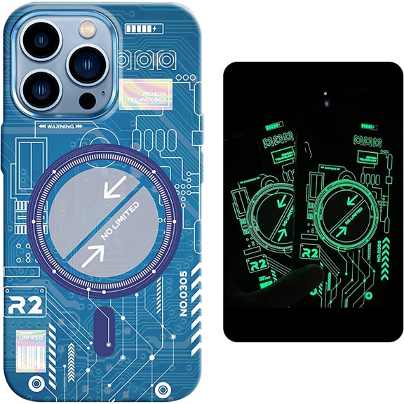 Compatible with iPhone 15 Pro Max Luminous Case Glow in The Darkness Noctiluncent Fluorescent Case with Wireless Charging for Women Men Slim Soft Bumper Protector Shockproof Phone Cover, Blue
