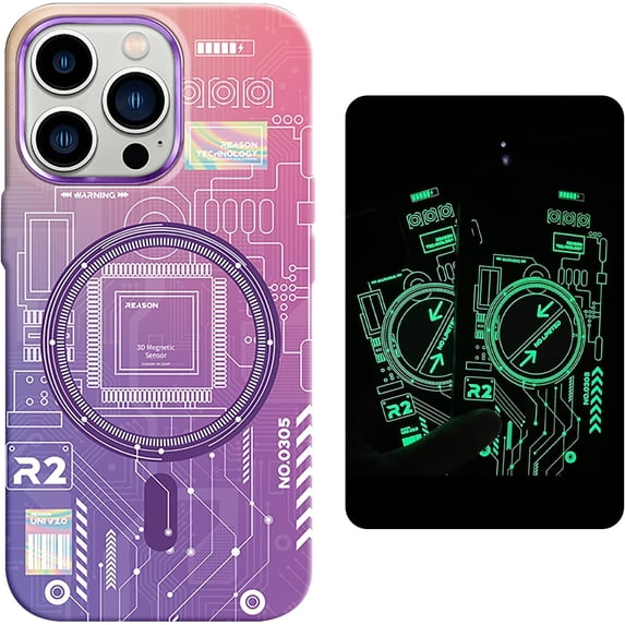 Compatible with iPhone 15 Pro Max Luminous Case Glow in The Darkness Noctiluncent Fluorescent Case with Wireless Charging for Women Men Slim Soft Bumper Protector Shockproof Cover, Purple