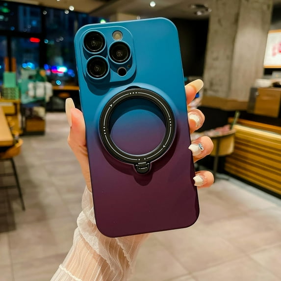 Compatible with iPhone 15 Pro Max Magnetic Case, Luxury 360 Rotating Gradient Color Hidden Stand Case, Compatible with MagSafe for Women Girls with Camera Protector Back Cover-Blue&Red