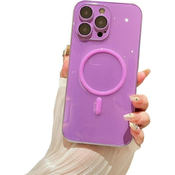 Compatible with iPhone 15 Pro Max Magnetic Case, Soft TPU Luminous Case Glow in The Dark Shockproof Protective Phone Case Camera Lens Protector Cover Support Wireless Charger Purple