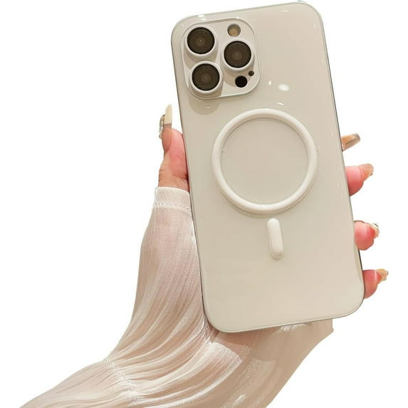 Compatible with iPhone 15 Pro Max Magnetic Case, Soft TPU Luminous Case Glow in The Dark Shockproof Protective Phone Case Camera Lens Protector Cover Support Wireless Charger White