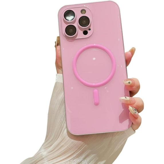 Compatible with iPhone 15 Pro Max Magnetic Case, Soft TPU Luminous Case Glow in The Dark Shockproof Protective Phone Case Camera Lens Protector Cover Support Wireless Charger Pink