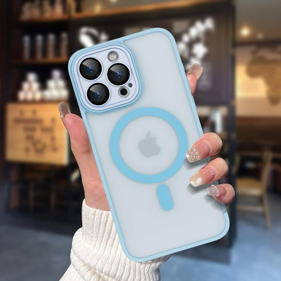 Compatible with iPhone 15 Pro Max Magnetic Frosted Case with Camera Lens Film Compatible with MagSafe Wireless Charging Case Men Women Translucent Matte Shockproof Phone Cover,Light Blue