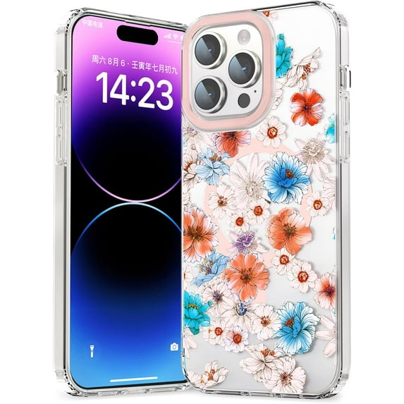 Compatible with iPhone 15 Pro Max Magnetic Phone Case Compatible with MagSafe Cute Flowers Floral Pattern Soft TPU Bumper Shockproof Anti-Scratch Slim Phone Cover