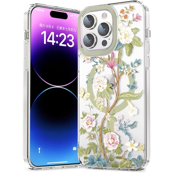 Compatible with iPhone 15 Pro Max Magnetic Phone Case Compatible with MagSafe Cute Flowers Floral Pattern Soft TPU Bumper Shockproof Anti-Scratch Slim Phone Cover
