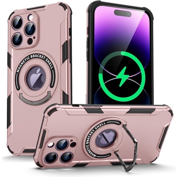 Compatible with iPhone 15 Pro Max Magnetic Stand Case Compatible with MagSafe Ring Kickstand Invisible Bracket Hollow Fashion Protection Shockproof Cover for Women Man Pink