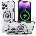 thumbnail image 1 of Compatible with iPhone 15 Pro Max Magnetic Stand Case Compatible with MagSafe Ring Kickstand Invisible Bracket Hollow Fashion Protection Shockproof Cover for Women Man White, 1 of 7