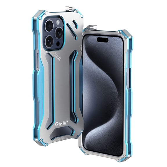 Compatible with iPhone 15 Pro Max Metal Case, Heavy Duty Rugged Military Grade Aluminum Metal Bumper Shockproof Anti-Scratch Drop Protection Phone Case for Apple iPhone 15 Pro Max, Blue