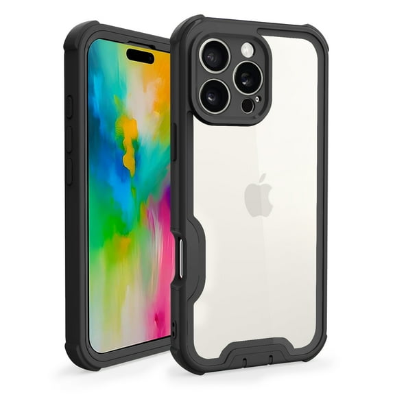 Compatible With iPhone 15 Pro Max Phone Case,Heavy Duty Durable 4-Layer,Transparent Backplane,Military Grade Drop Protection Shockproof Anti-fall Rugged Bicolor Vivid Phone Case,Black