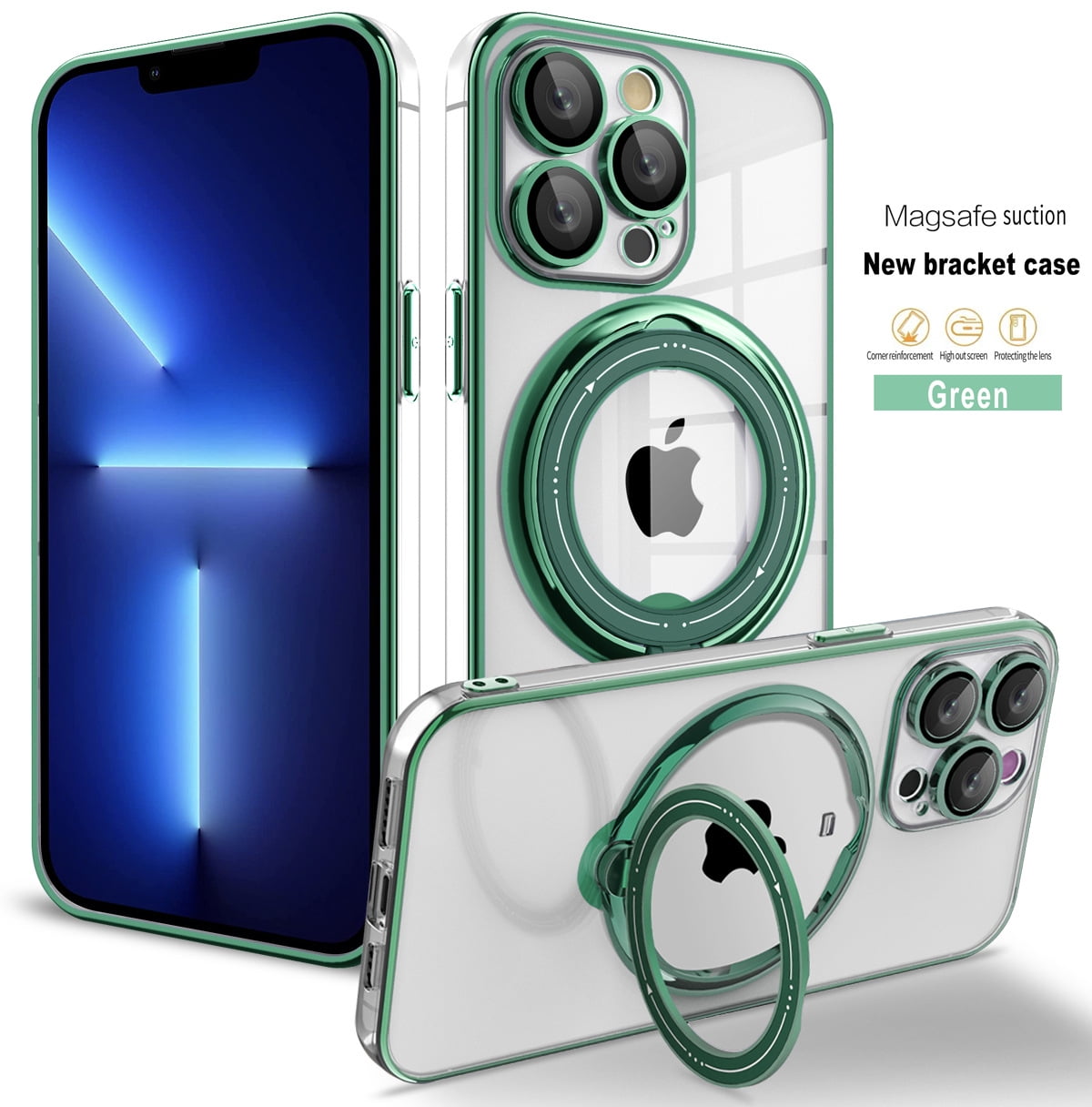 WOLLONY Compatible with iPhone 15 Pro Max Square Case, Luxury Elegant Phone  Case with Kickstand Ring Stand for Women Girls Soft TPU Metal Shockproof