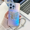 thumbnail image 1 of Compatible with iPhone 15 Pro Max Plating Frosted Case, with Colourful Laser Back and Butterfly Kickstand for Women Girls Cute Protective Phone Case Cover with Hand Chain Bracelet, F, 1 of 10