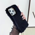 thumbnail image 1 of Compatible with iPhone 15 Pro Max Plush Case Stripe Pattern Fluffy Fuzzy Furry Warm Plush Phone Case Girly Women Girls Smooth Cozy Winter Soft TPU Warm Hair Fur Shockproof Phone Cover, Black, 1 of 12