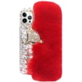thumbnail image 1 of Compatible with iPhone 15 Pro Max Plush Furry Case with Luxury Bling Diamond Rhinestones Cute 3D Fox Head Women Girls Winter Warm Shockproof Protective Cover, Red, 1 of 7