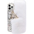 thumbnail image 1 of Compatible with iPhone 15 Pro Max Plush Furry Case with Luxury Bling Diamond Rhinestones Cute 3D Fox Head Women Girls Winter Warm Shockproof Protective Cover, White, 1 of 14