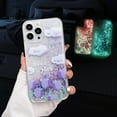 thumbnail image 1 of Compatible with iPhone 15 Pro Max Quicksand Light up Case Glow in The Dark Liquid Fluorescent Floating Waterfall Floral Tulip Case Women Girly Soft TPU Luminous Shockproof Phone Cover, Purple, 1 of 7