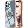 thumbnail image 1 of Compatible with iPhone 15 Pro Max Stand Case for Women Girls Kickstand Ring Holder 360 TPU Rotation Ring Case with Stand Plating Edge Work with Magnetic Mount Slim Luxury Case, Gray, 1 of 14