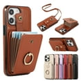 thumbnail image 1 of Compatible with iPhone 15 Pro Max Wallet Case, PU Leather Case with Card Holder, 360° Rotation Ring Kickstand, Shoulder Strap, Magnetic Snap Protective Case Designed for iPhone 15 Pro Max, Brown, 1 of 8