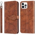 thumbnail image 1 of Compatible with iPhone 15 Pro Max Wallet Case Women Leather Flip with Wrist Strap Kickstand Magnetic with Card Holder Adjustable Stand Protective Case for iPhone 15 Pro Max Life Tree Brown, 1 of 14