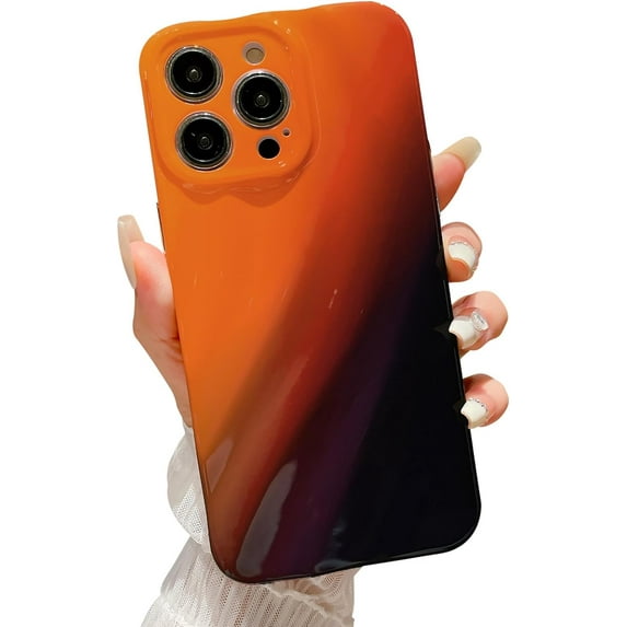 Compatible with iPhone 15 Pro Max Water Ripple Case, Cute Gradient Color Aesthetic Wave Shape Soft Camera Protective Phone case for iPhone 15 Pro Max Women Girls Orange Black