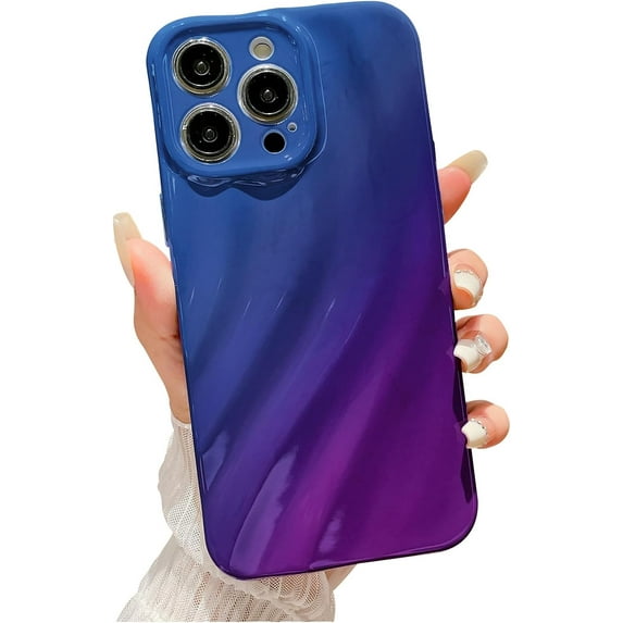 Compatible with iPhone 15 Pro Max Water Ripple Case, Cute Gradient Color Aesthetic Wave Shape Soft Camera Protective Phone case for iPhone 15 Pro Max Women Girls Blue Purple