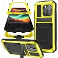 thumbnail image 1 of Compatible with iPhone 15 Pro Metal Case with Strap & Screen Protector,6ft Drop Tested Heavy Duty Protective Case for iPhone Pro 15 Case for iPhone 15 Pro Phone Cases for Men Metal-Yellow, 1 of 6