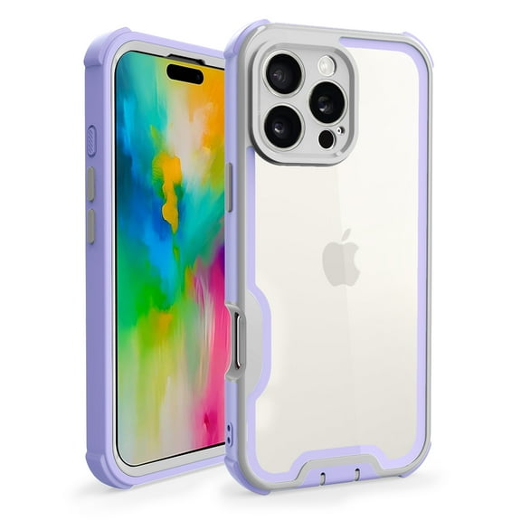 Compatible With iPhone 15 Pro Phone Case,Heavy Duty Durable 4-Layer,Transparent Backplane,Military Grade Drop Protection Shockproof Anti-fall Rugged Bicolor Vivid Phone Case,Lightpurple