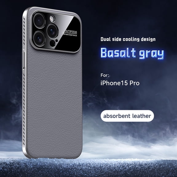 Compatible with iPhone 15 Pro Phone Case,Side Heat Dissipation Design,Precision Hole Lens Protector,Slim PU Leather Shockproof Lightweight Rugged Thin Fit Phone Case for iPhone 15 Pro,Gray